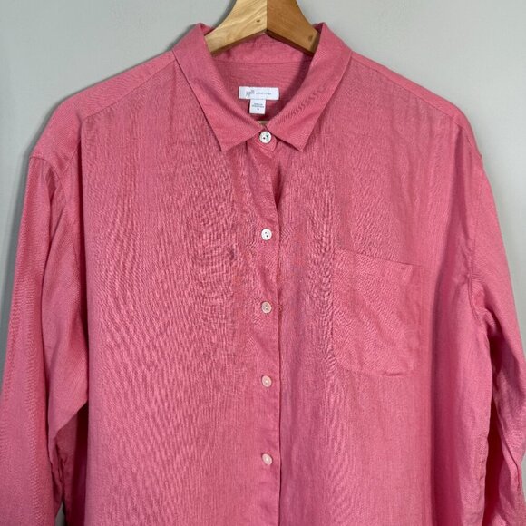 J. Jill Love Linen Long Sleeve Button Down Shirt Blouse Women's Medium Pink - Picture 5 of 12